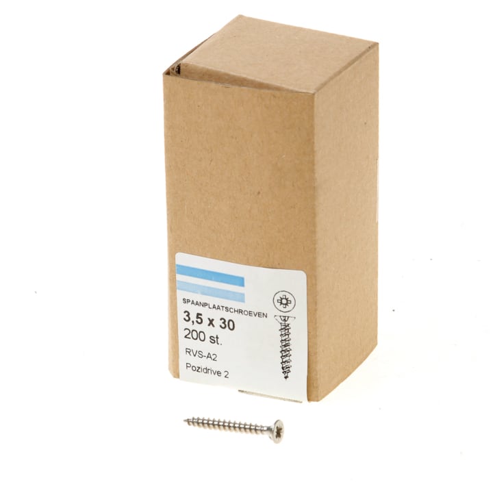 Spaanplaatschroef rvs-A2 platkop pz-2 3.5X30 voldraad (200)
