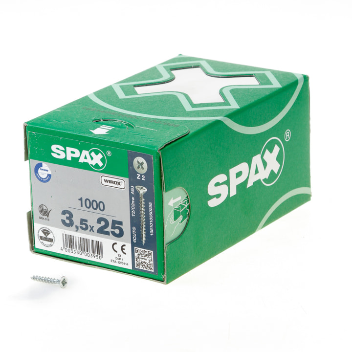 Spax Spaanplaatschroef platverzonken kop verzinkt pozidriv 3.5x25mm (per 1000 stuks)