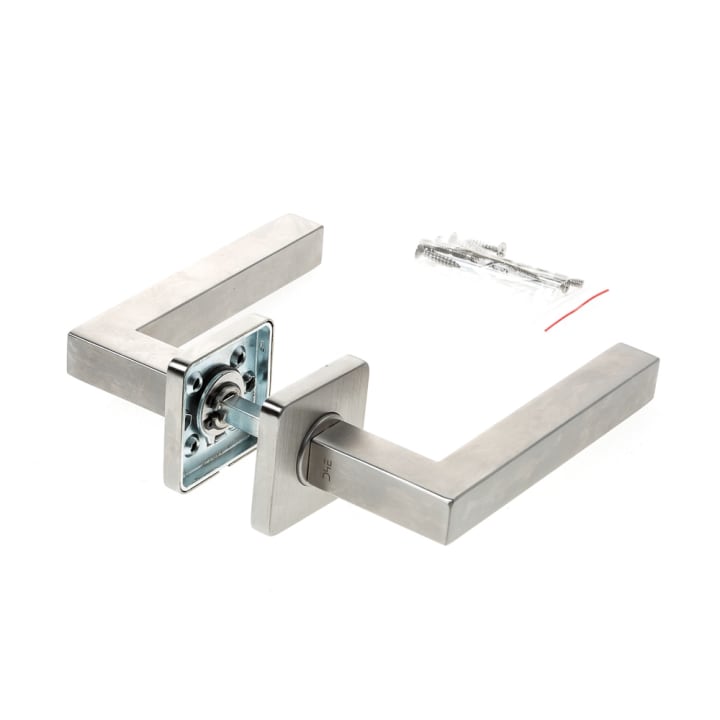 Deurkruk, vast/draaibaar geveerd, Square model, roestvaststaal, op vierk.rozet voor deurdikte 37-42mm EN1906-4