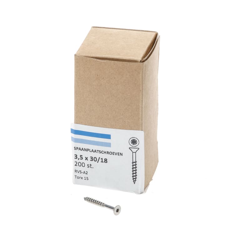 Spaanplaatschroef rvs-A2 platkop tx-15 3.5X30/18 deeldraad (200)