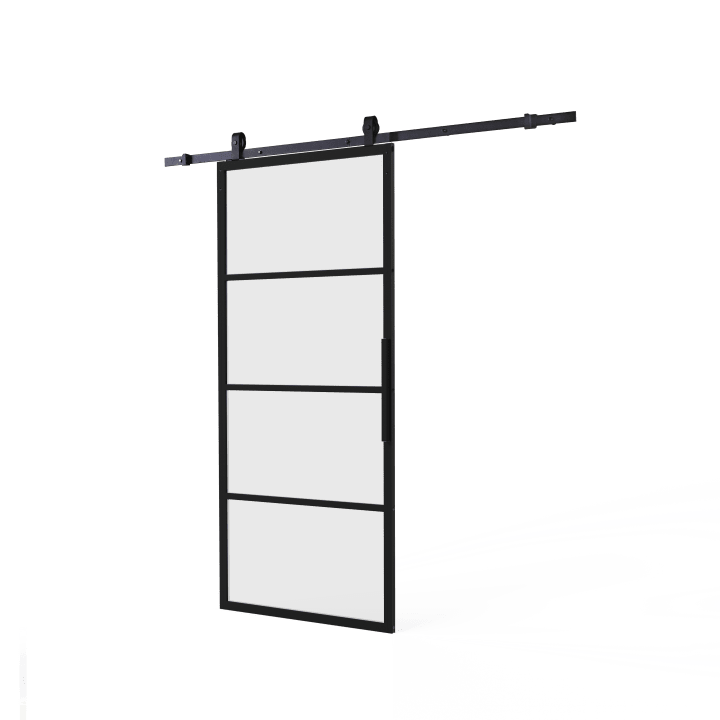 DIY-schuifdeur Cubo zwart inclusief mat glas, afmeting deur 2350x980x28mm + zwart ophangsysteem type Basic Top