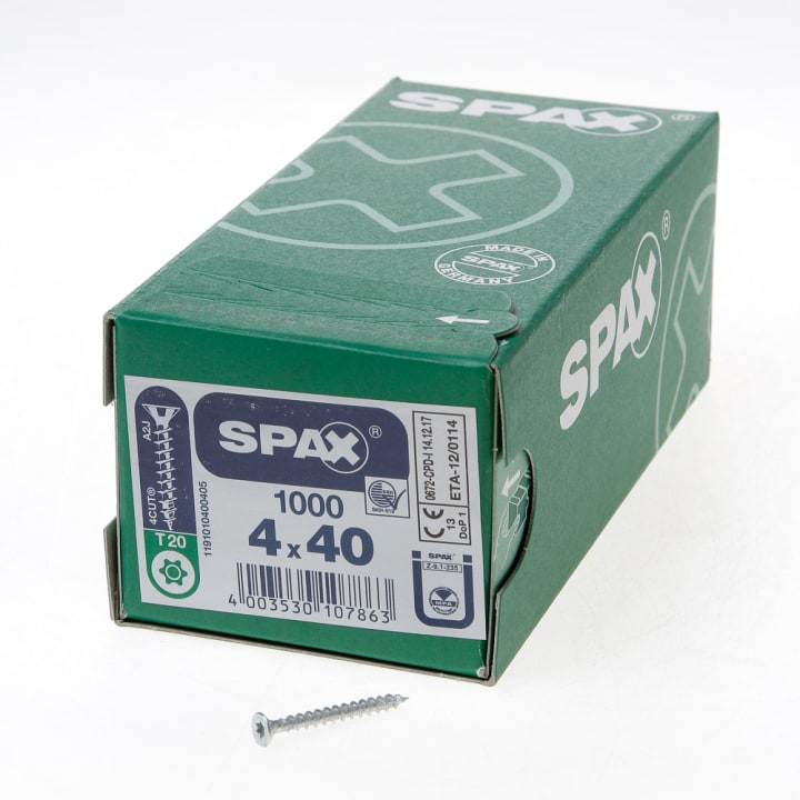 Spax Spaanplaatschroef platverzonken kop verzinkt T-Star T20 4.0x40mm (per 1000 stuks)