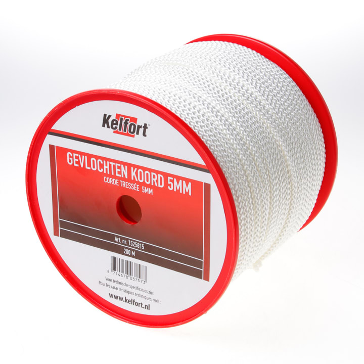 Koord wit gevlochten 5mm