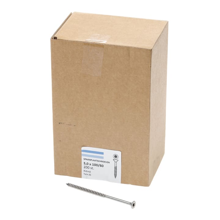 Spaanplaatschroef rvs-A2 platkop tx-25 5.0X100/60 deeldraad (200)