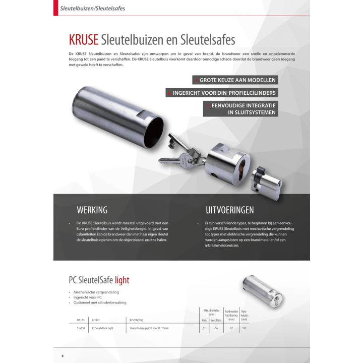 Kruse Sleutelbuis RVS voor PC cilinder diameter 70mm x lengte 185mm