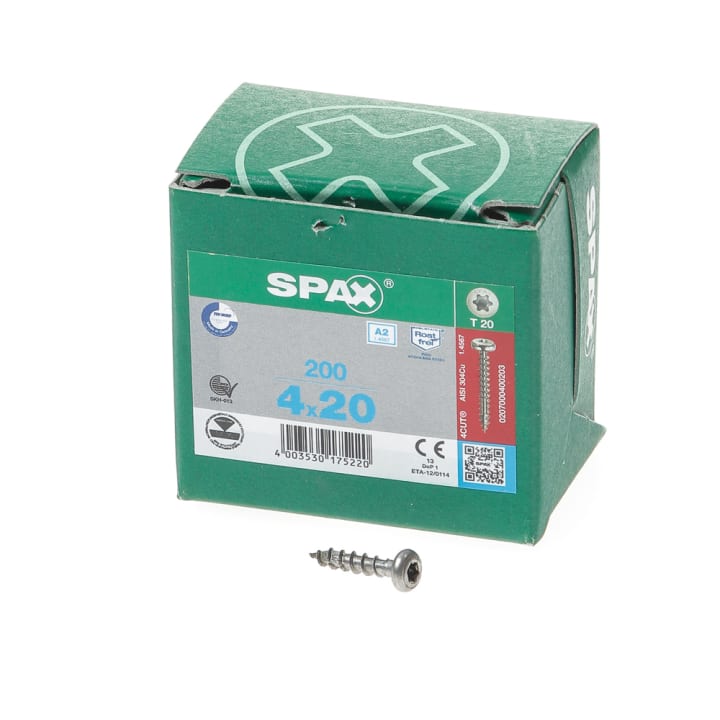 Spax Spaanplaatschroef cilinderkop RVS T-Star T20 4.0x20mm (per 200 stuks)