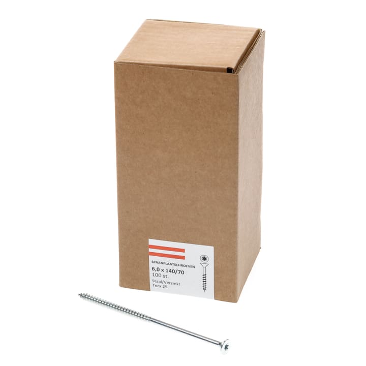 Spaanplaatschroef verzinkt platkop tx-25 6.0X140/70 deeldraad (100)