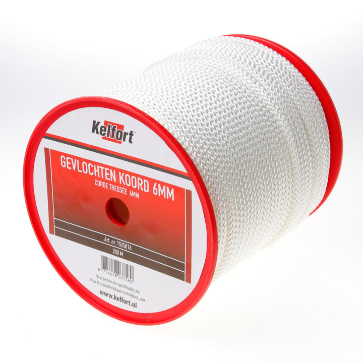 Koord wit gevlochten 6mm