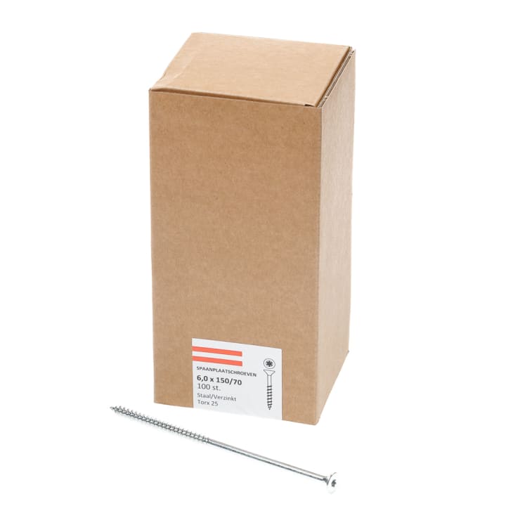 Spaanplaatschroef verzinkt platkop tx-25 6.0X150/70 deeldraad (100)
