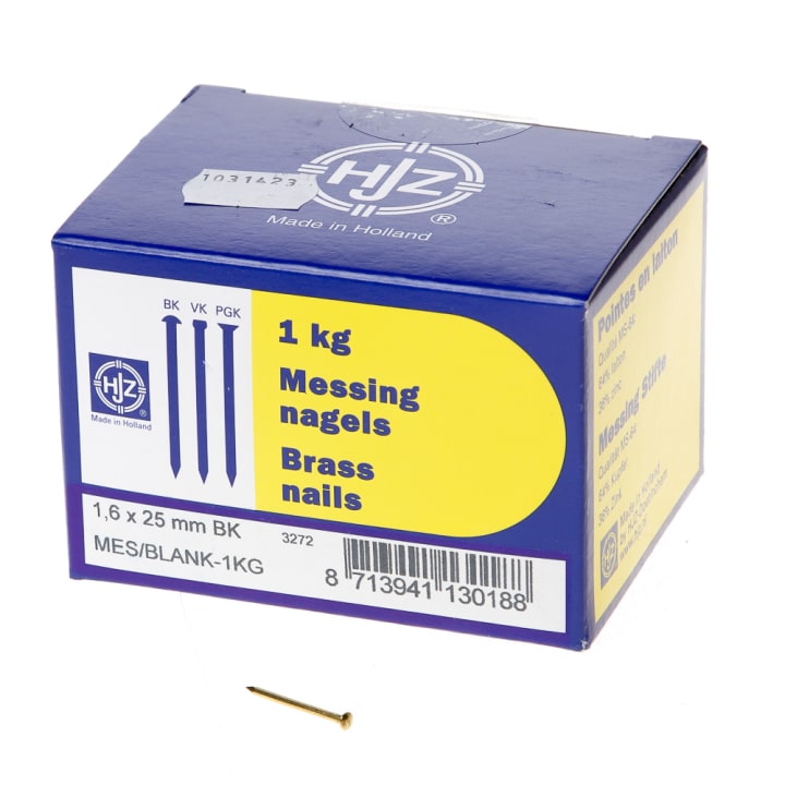 Messing nagels bombe kop 1.6 x 25mm 1kg