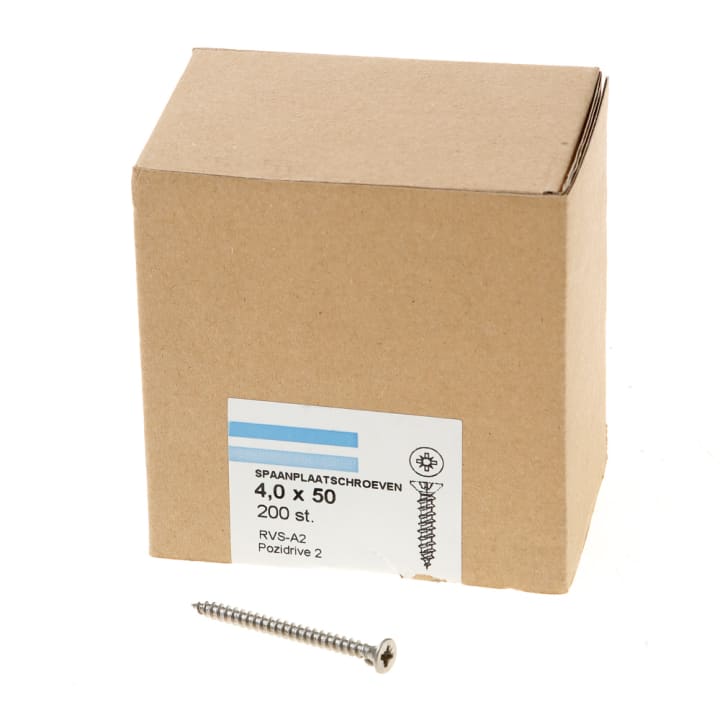 Spaanplaatschroef rvs-A2 platkop pz-2 4.0X50 voldraad (200)