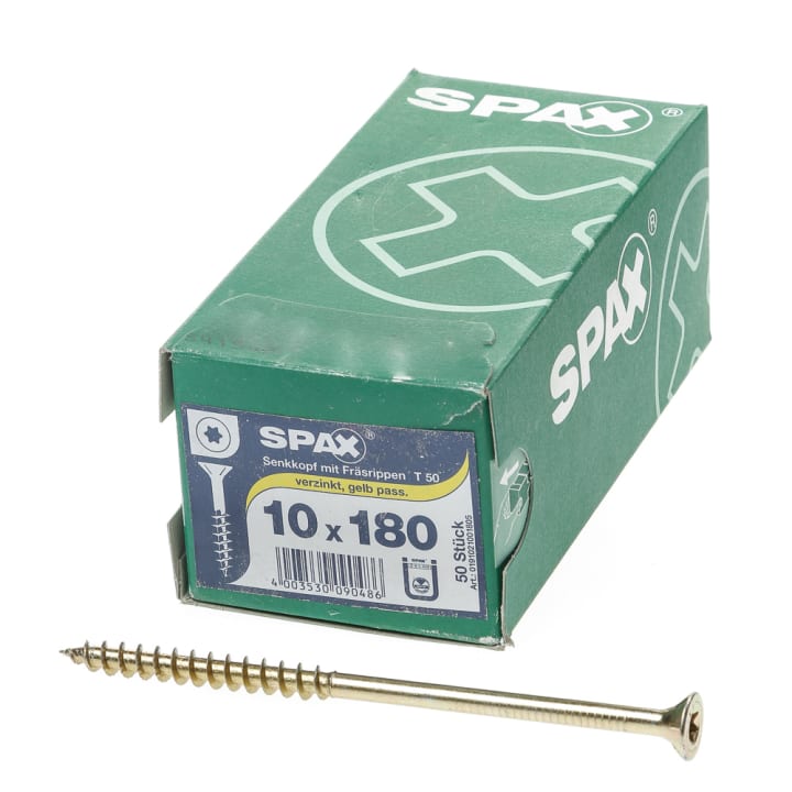 Spax-s Spaanplaatschroef platverzonken kop geel verzinkt T50 10 x 180mm
