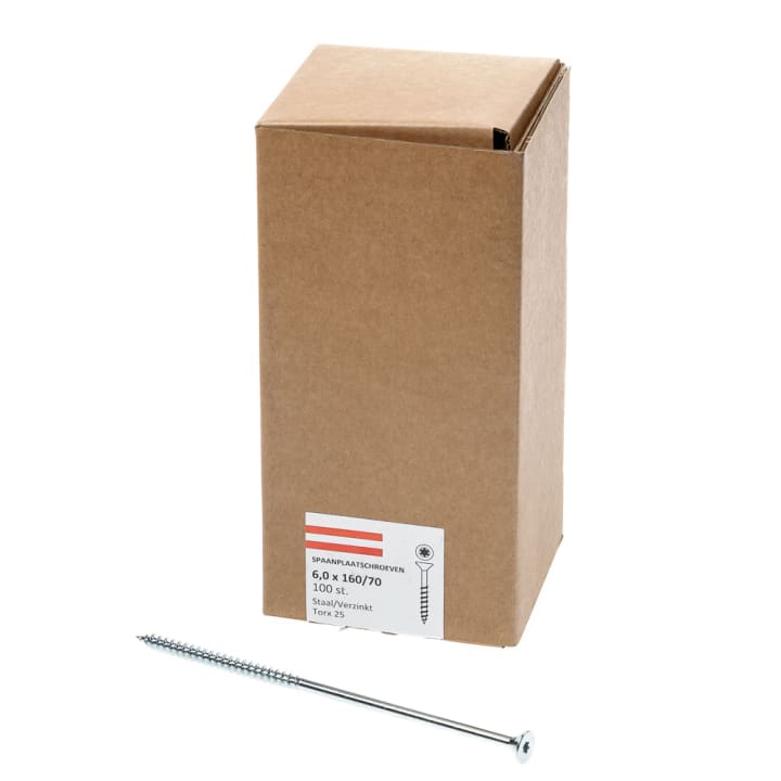 Spaanplaatschroef verzinkt platkop tx-25 6.0X160/70 deeldraad (100)
