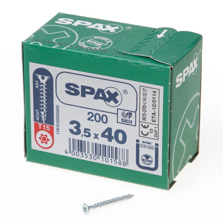 Spax Spaanplaatschroef platverzonken kop verzinkt T-Star T15 3.5x40mm (per 200 stuks)