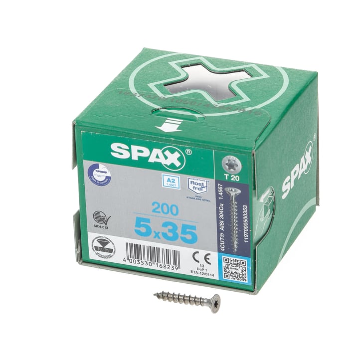 Spax Spaanplaatschroef platverzonken kop RVS T-Star T20 voldraad 5.0x35mm (per 200 stuks)