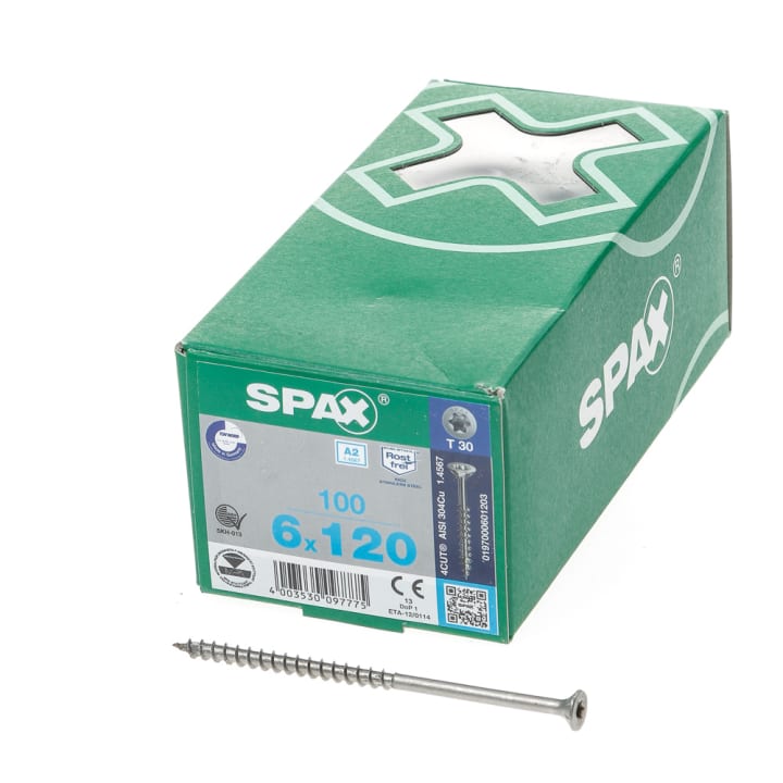 Spax Spaanplaatschroef platverzonken kop RVS T-Star T30 deeldraad 6.0 x 120mm