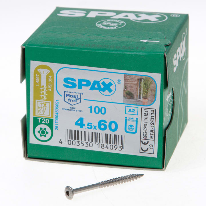 Spax Spaanplaatschroef met boorpunt RVS T20 deeldraad 4.5x60mm (per 100 stuks)