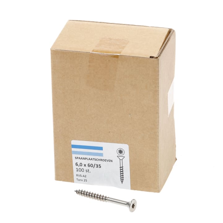 Spaanplaatschroef rvs-A2 platkop tx-25 6.0X60/35 deeldraad (100)