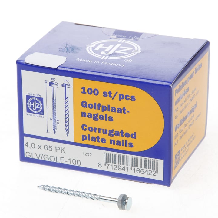 Golfplaatnagel platkop gegalvaniseerd staal 4 x 65mm