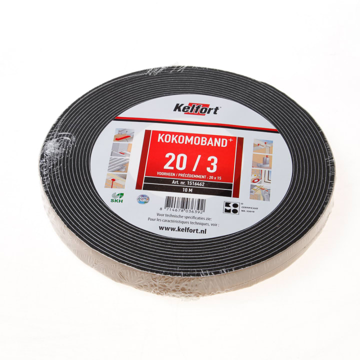 Afdichtingsband zwart op rol van  10 meter, afmeting 20mm, voor voegbreedte 3mm