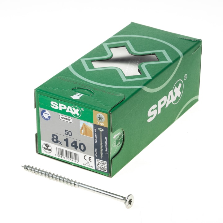 Spax Spaanplaatschroef platverzonken kop verzinkt T-Star T30 deeldraad 8,0 x 140mm 
