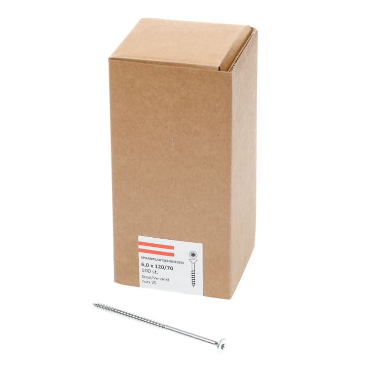 Spaanplaatschroef verzinkt platkop tx-25 6.0X110/70 deeldraad (100)