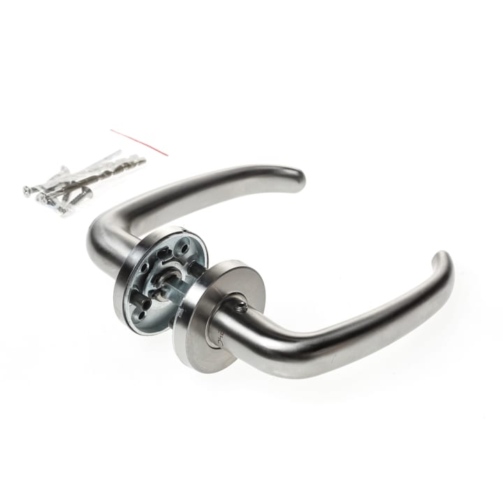 Deurkruk, vast/draaibaar geveerd, Coupe model, roestvaststaal, op ronde rozet voor deurdikte 37-42mm EN1906-4