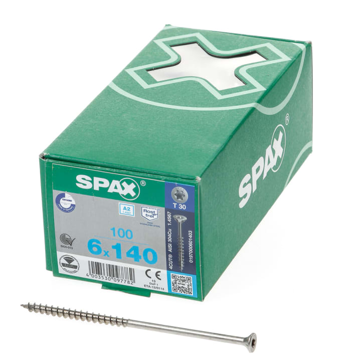 Spax Spaanplaatschroef platverzonken kop RVS T-Star T30 deeldraad 6.0 x 140mm