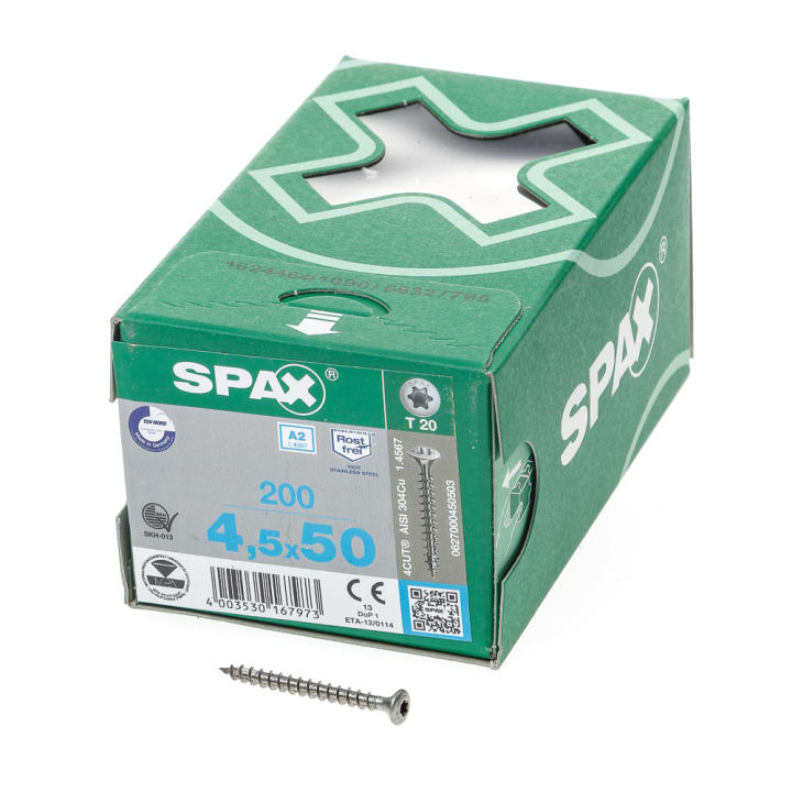 Spax Spaanplaatschroef lenskop RVS T-Star T20 4.5x50mm (per 200 stuks)