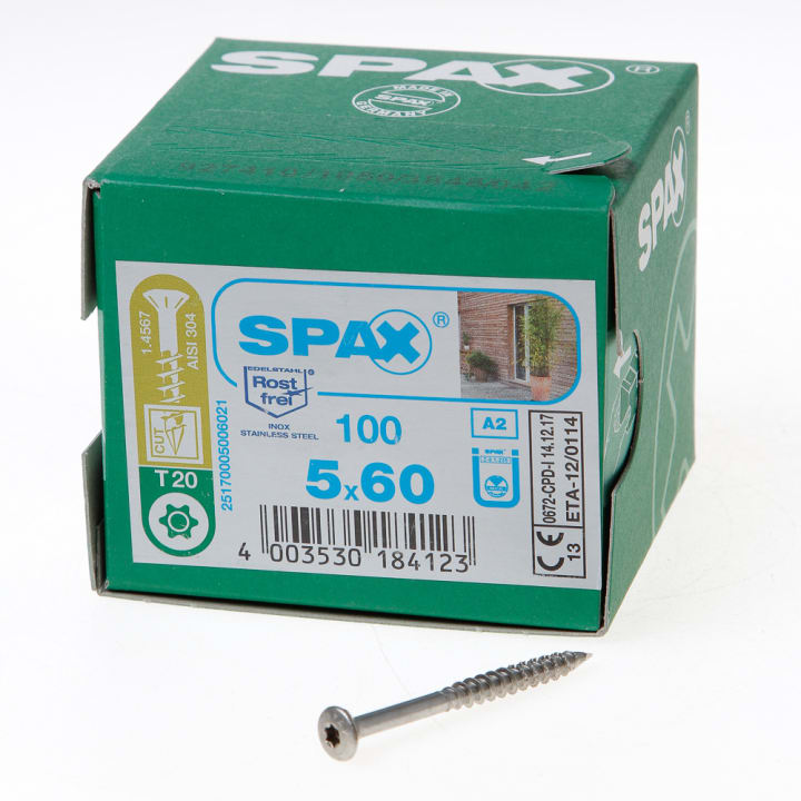 Spax Spaanplaatschroef met boorpunt RVS T20 deeldraad 5x60mm (per 100 stuks)