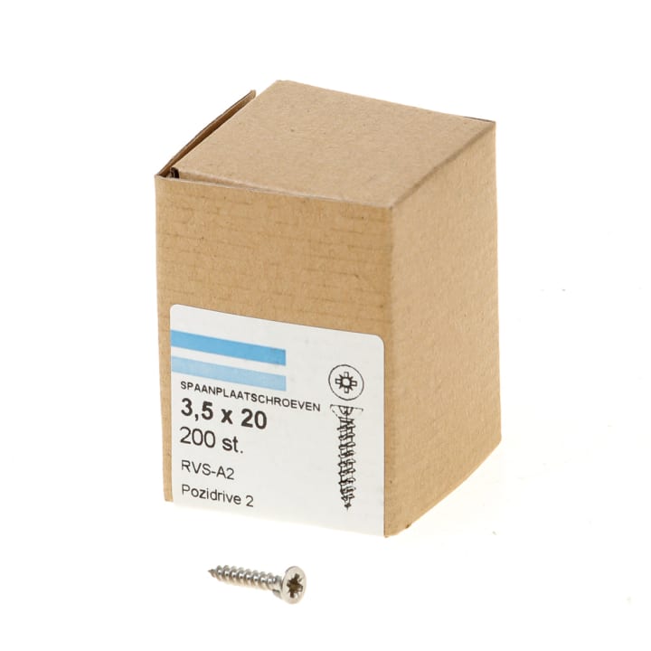 Spaanplaatschroef rvs-A2 platkop pz-2 3.5X20 voldraad (200)