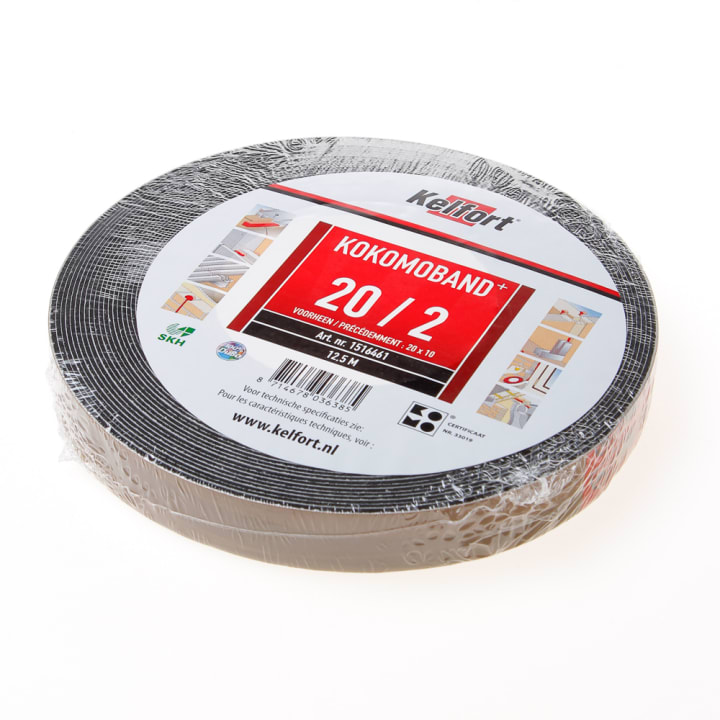 Afdichtingsband zwart op rol van  12.5 meter, afmeting 20mm, voor voegbreedte 2mm