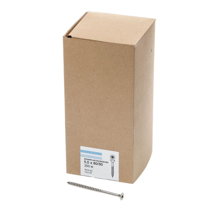 Spaanplaatschroef rvs-A2 platkop tx-25 5.0X80/50 deeldraad (200)