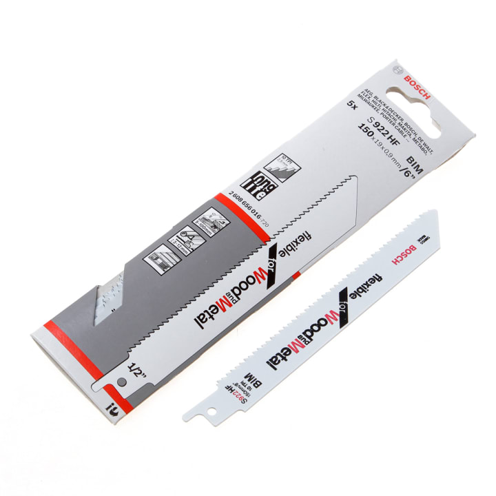 Reciprozaagblad metaal kort S 922 HF 150mm blister van 5 bladen