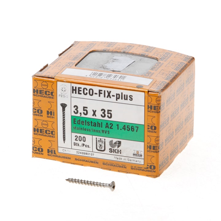 Heco Spaanplaatschroef lenskop RVS A2 pozidriv FIX-plus 3.5x35mm (per 200 stuks)