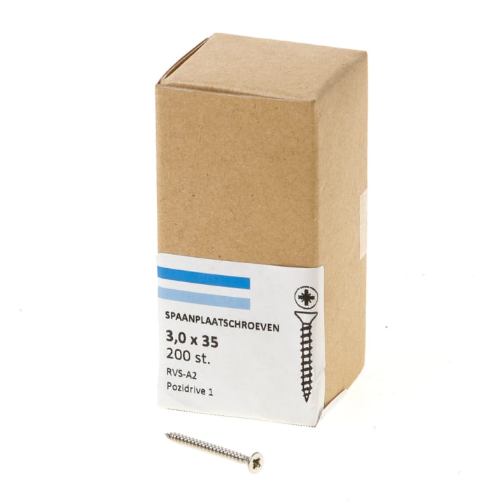 Spaanplaatschroef rvs-A2 platkop pz-1 3.0X35 voldraad (200)