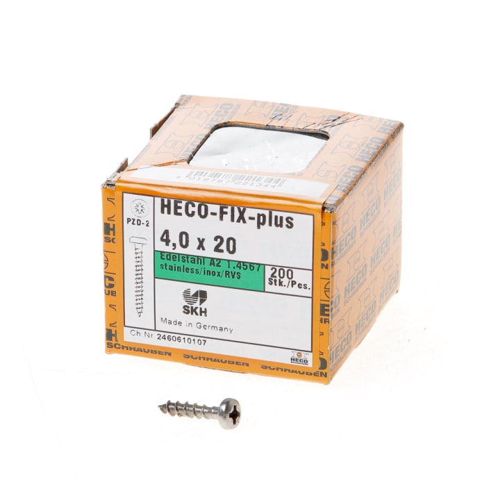 Heco Spaanplaatschroef cilinderkop RVS A2 pozidriv FIX-plus 4x20mm (per 200 stuks)