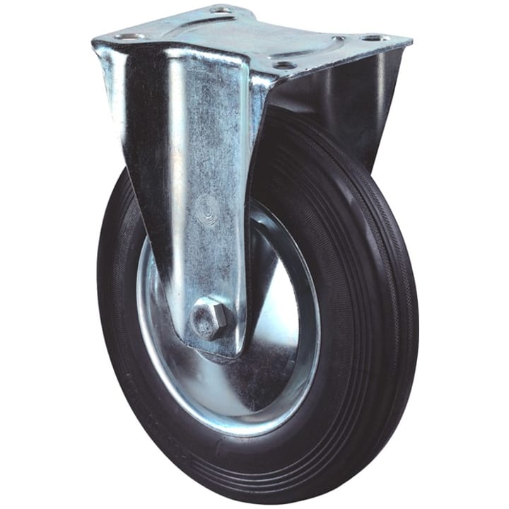 Bokwiel, zwart rubber wiel met stalen velg en rollager, 205kg 200mm