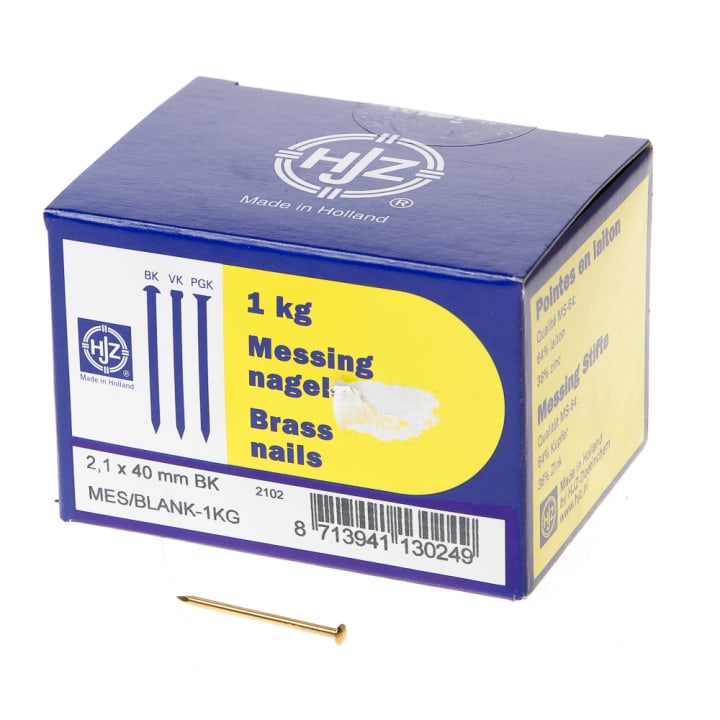 Messing nagels bombe kop 2.1 x 40mm 1kg