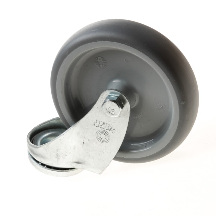 Zwenkwiel met boutgat, grijs rubber wiel met glijlager, 65kg 100mm