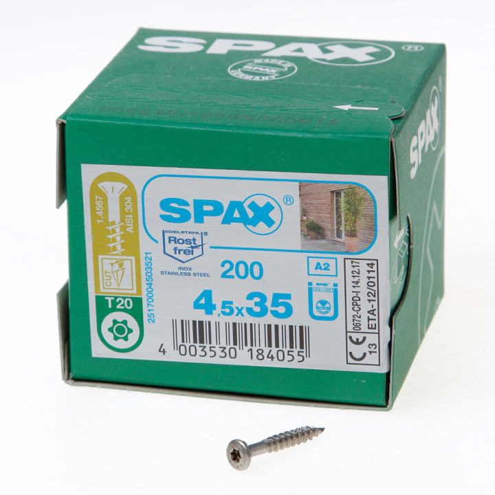 Spax Spaanplaatschroef met boorpunt RVS T20 deeldraad 4.5x35mm (per 200 stuks)