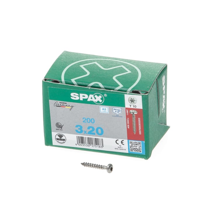 Spax Spaanplaatschroef cilinderkop RVS T-Star T10 3.0x20mm (per 200 stuks)