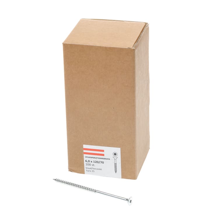 Spaanplaatschroef verzinkt platkop tx-25 6.0X120/70 deeldraad (100)
