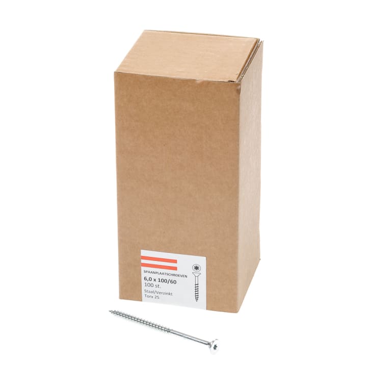 Spaanplaatschroef verzinkt platkop tx-25 6.0X100/60 deeldraad (100)