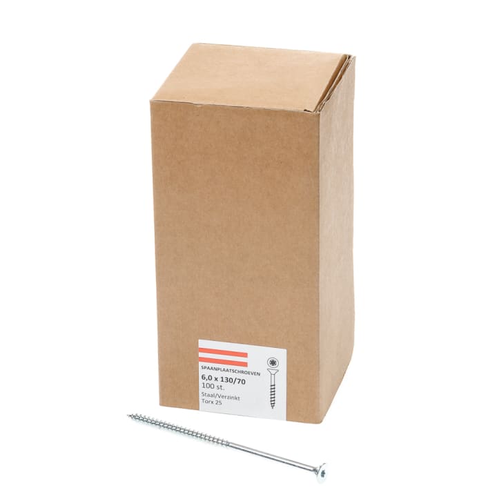 Spaanplaatschroef verzinkt platkop tx-25 6.0X130/70 deeldraad (100)