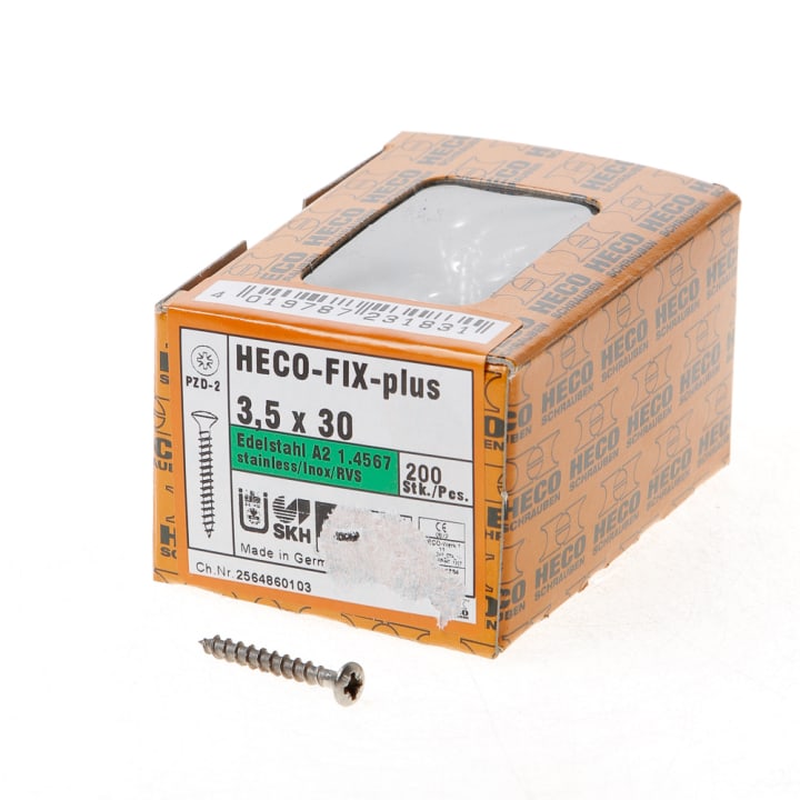 Heco Spaanplaatschroef lenskop RVS A2 pozidriv FIX-plus 3.5x30mm (per 200 stuks)