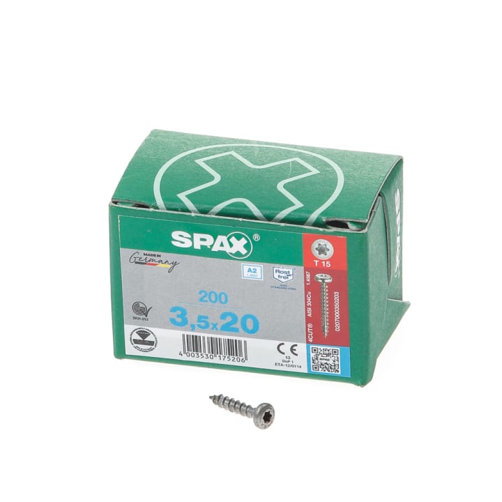 Spax Spaanplaatschroef cilinderkop RVS T-Star T15 3.5x20mm (per 200 stuks)