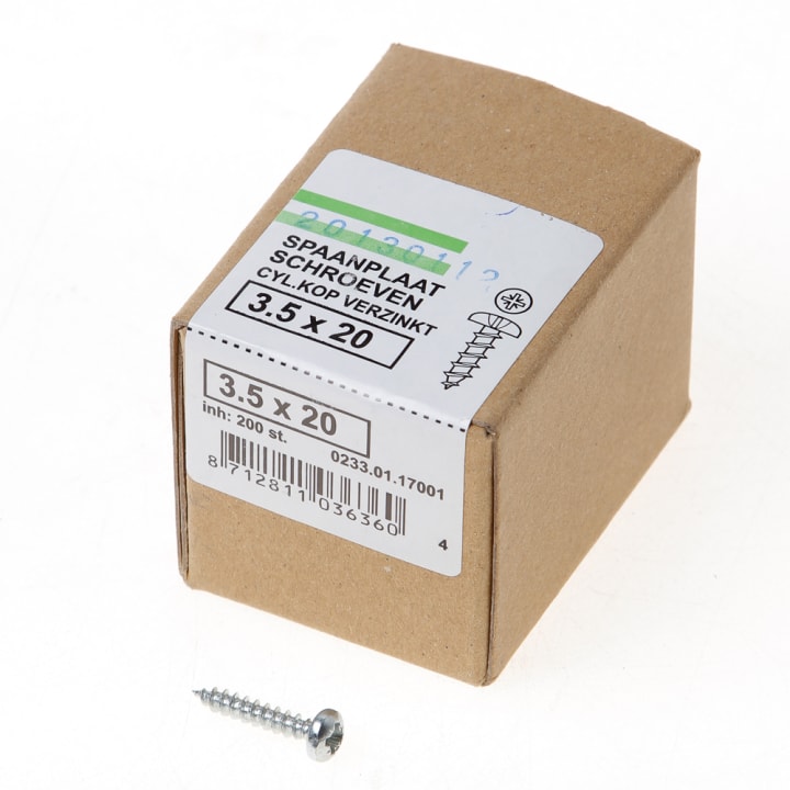 QZ Spaanplaatschroef cilinderkop verzinkt pozidriv 3.5x20mm (per 200 stuks)
