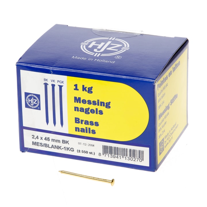 Messing nagels bombe kop 2.4 x 45mm 1kg