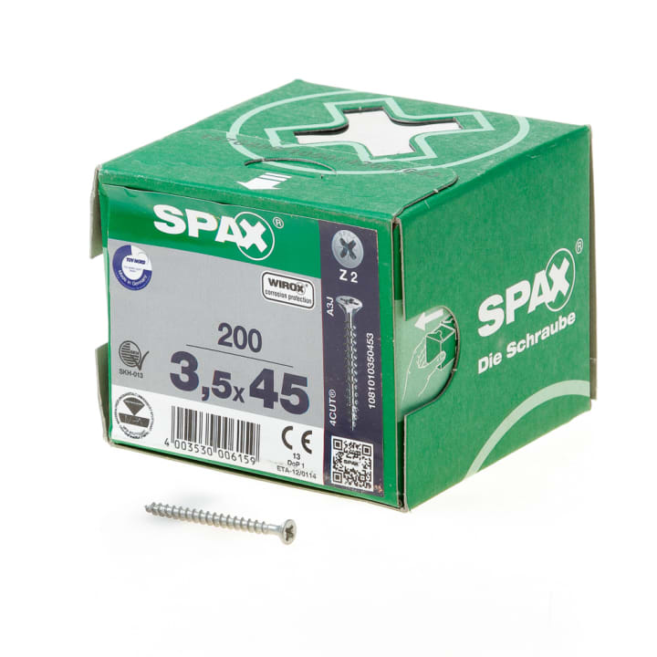 Spax Spaanplaatschroef platverzonken kop verzinkt pozidriv 3.5x45mm (per 200 stuks)